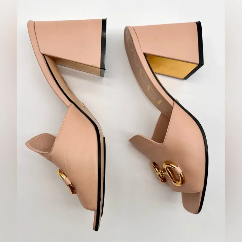 Gucci Baby Horsebit Block Heel Slide Mules Leather In Pink Rose EU 41 US 11 - Picture 3 of 13